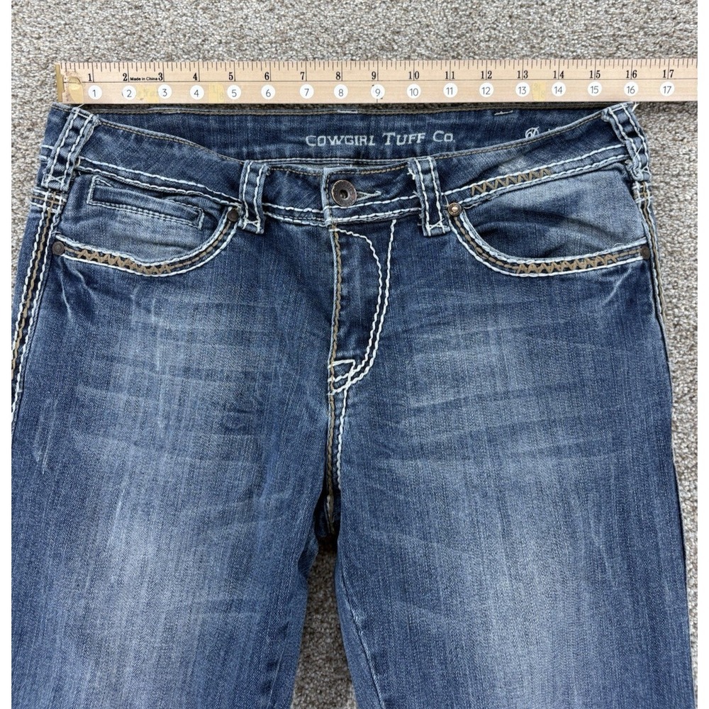 Cowgirl Tuff Don't Fence Me In Bootcut Jean Womens 31 Blue Saddle Stitch Western - Picture 8 of 11